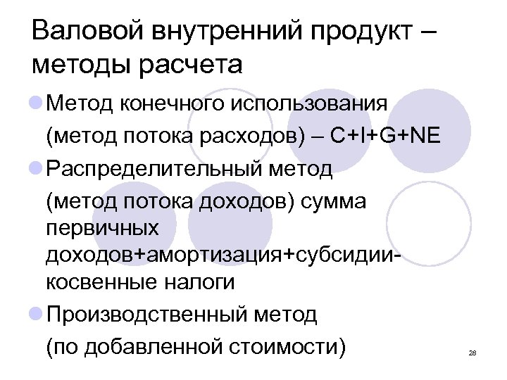 Валовой внутренний продукт – методы расчета l Метод конечного использования (метод потока расходов) –