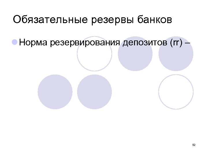 Обязательные резервы банков l Норма резервирования депозитов (rr) – 52 