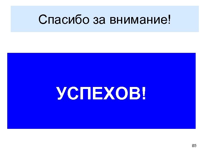 Спасибо за внимание! УСПЕХОВ! 85 