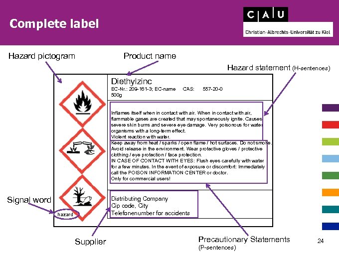 Complete label Hazard pictogram Product name Hazard statement (H-sentences) Diethylzinc EC-Nr. : 209 -161