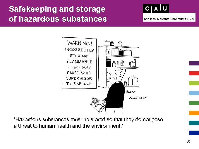 Safekeeping and storage of hazardous substances Quelle: BG RCI “Hazardous substances must be stored