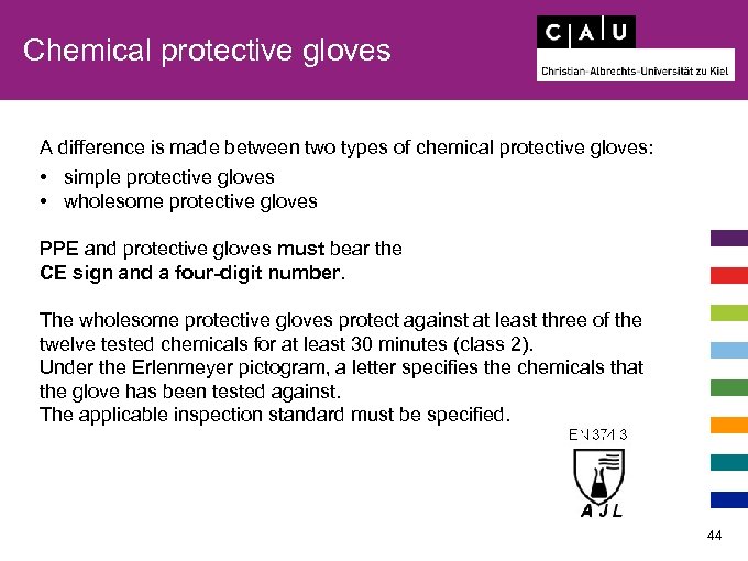 Chemical protective gloves A difference is made between two types of chemical protective gloves: