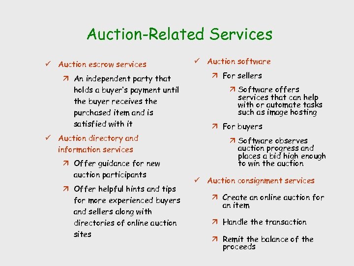 Auction-Related Services ü Auction escrow services ä An independent party that holds a buyer’s