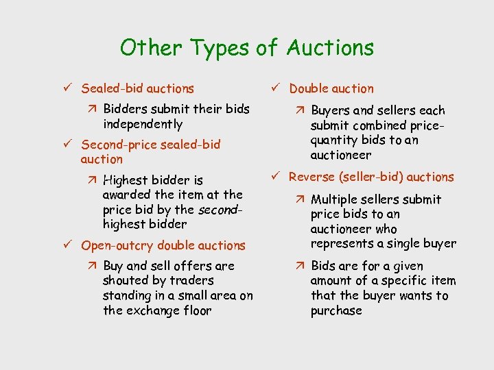 Other Types of Auctions ü Sealed-bid auctions ä Bidders submit their bids independently ü