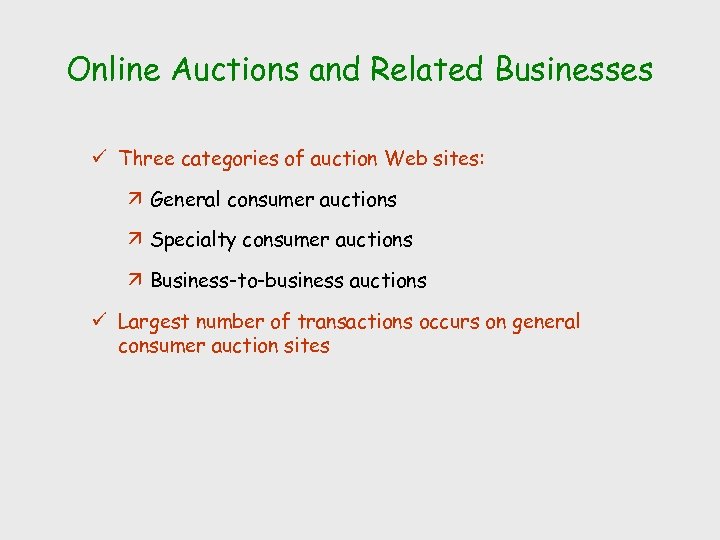 Online Auctions and Related Businesses ü Three categories of auction Web sites: ä General