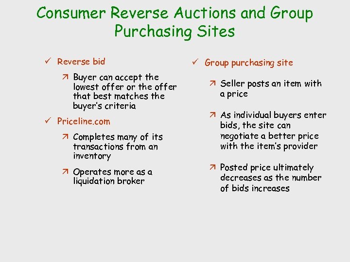 Consumer Reverse Auctions and Group Purchasing Sites ü Reverse bid ä Buyer can accept