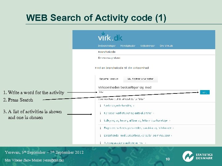 WEB Search of Activity code (1) 1. Write a word for the activity 2.