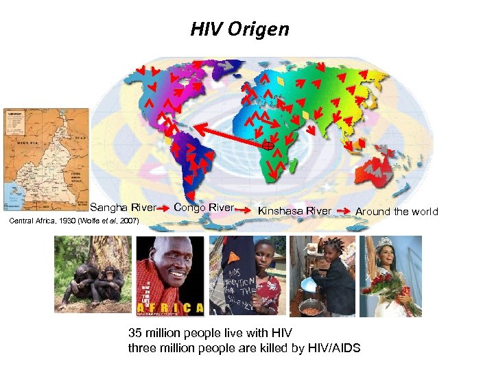HIV Origen Sangha River Congo River Central Africa, 1930 (Wolfe et al, 2007) Kinshasa