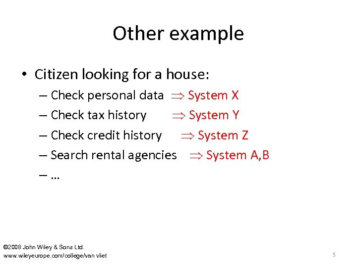 Other example • Citizen looking for a house: – Check personal data System X