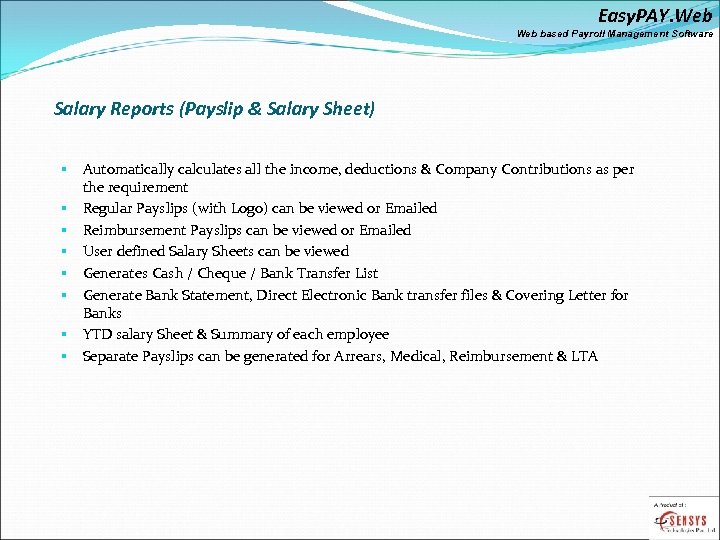 Easy. PAY. Web based Payroll Management Software Salary Reports (Payslip & Salary Sheet) §