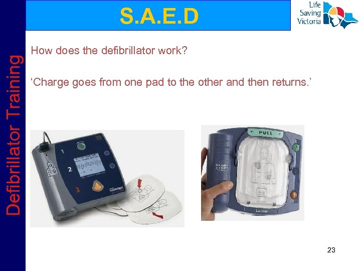 Defibrillator Training S. A. E. D How does the defibrillator work? ‘Charge goes from