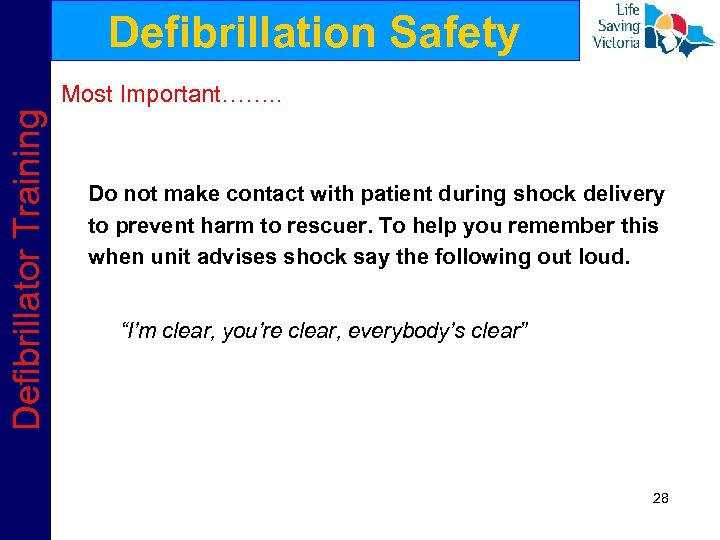Defibrillation Safety Defibrillator Training Most Important……. . Do not make contact with patient during
