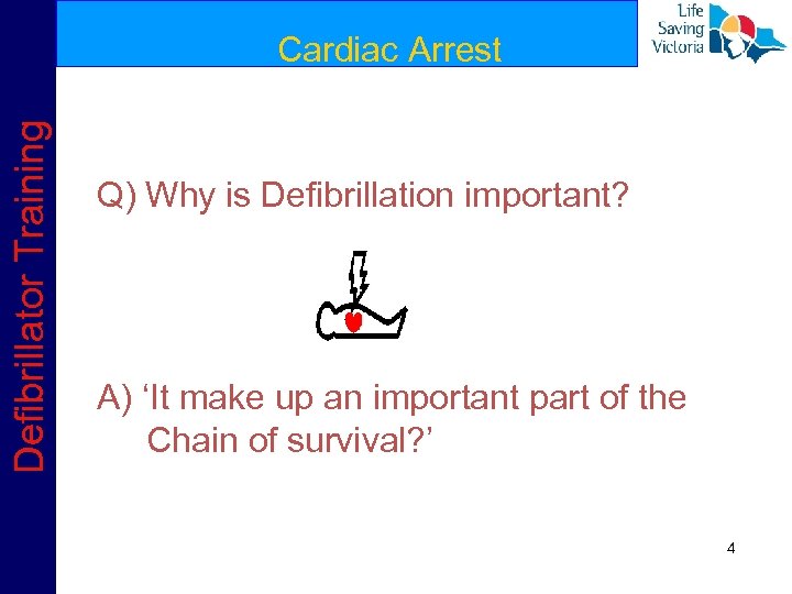 Defibrillator Training Cardiac Arrest Q) Why is Defibrillation important? A) ‘It make up an