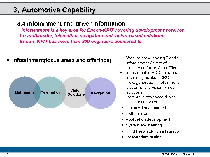 3. Automotive Capability 3. 4 infotainment and driver information Infotainment is a key area