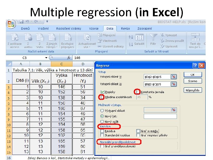 Multiple regression (in Excel) 