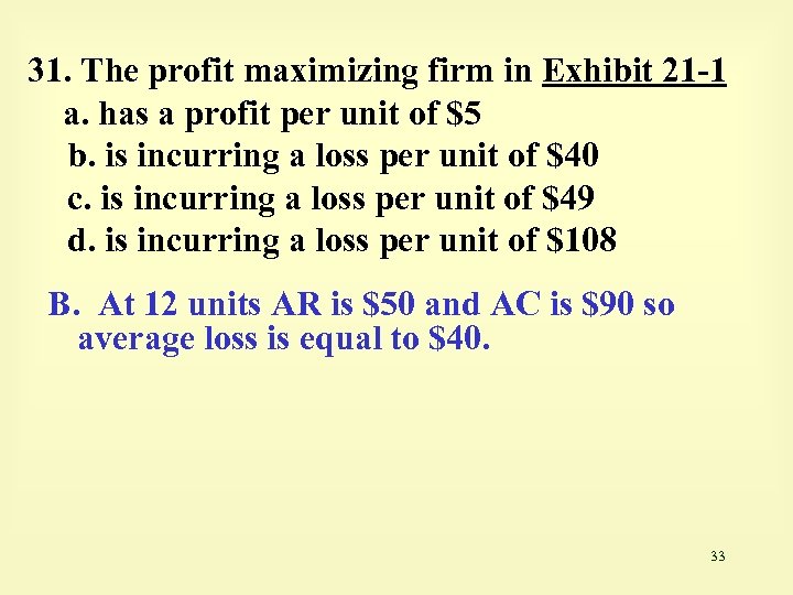 31. The profit maximizing firm in Exhibit 21 -1 a. has a profit per