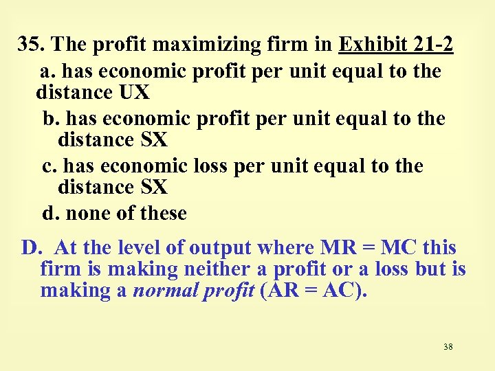 35. The profit maximizing firm in Exhibit 21 -2 a. has economic profit per