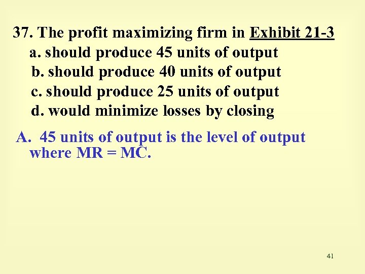 37. The profit maximizing firm in Exhibit 21 -3 a. should produce 45 units