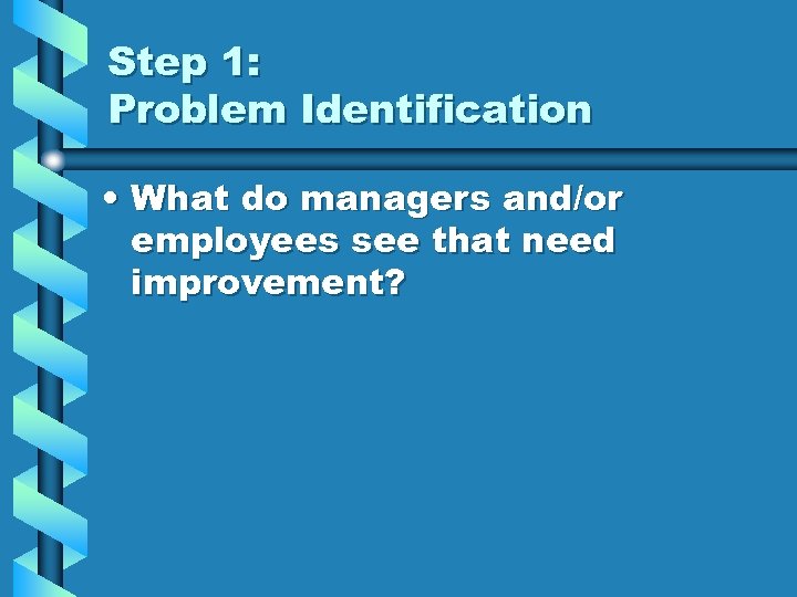 Step 1: Problem Identification • What do managers and/or employees see that need improvement?