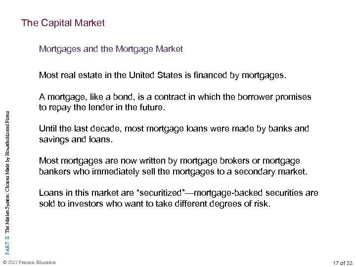 The Capital Market Mortgages and the Mortgage Market PART II The Market System: Choices