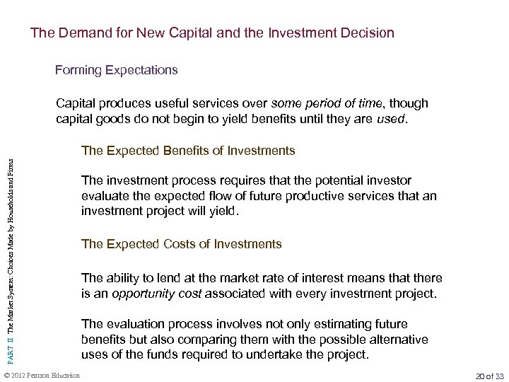 The Demand for New Capital and the Investment Decision Forming Expectations Capital produces useful