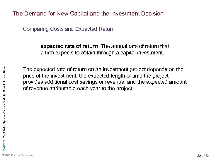 The Demand for New Capital and the Investment Decision Comparing Costs and Expected Return