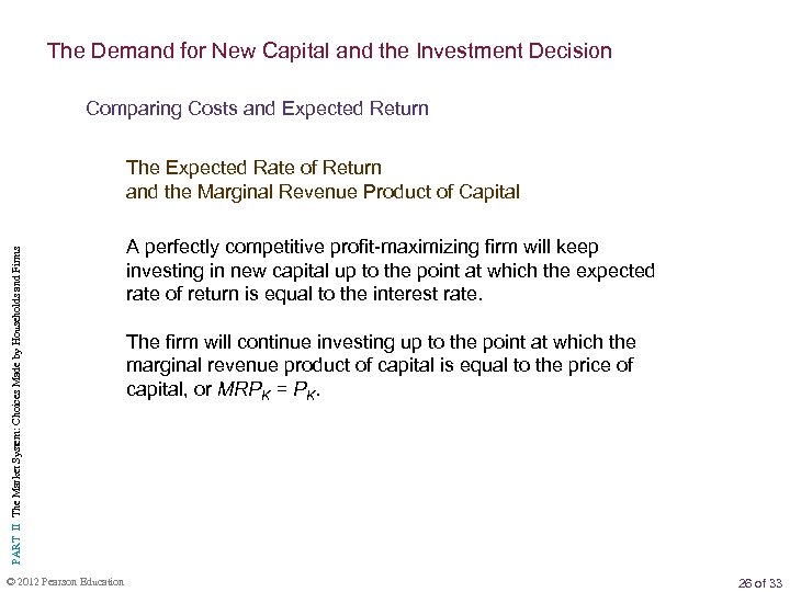 The Demand for New Capital and the Investment Decision Comparing Costs and Expected Return