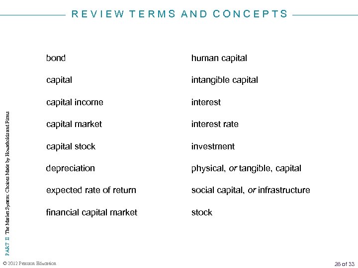 REVIEW TERMS AND CONCEPTS human capital intangible capital income PART II The Market System: