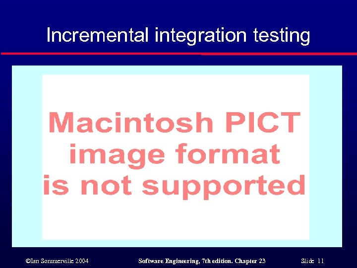 Incremental integration testing ©Ian Sommerville 2004 Software Engineering, 7 th edition. Chapter 23 Slide