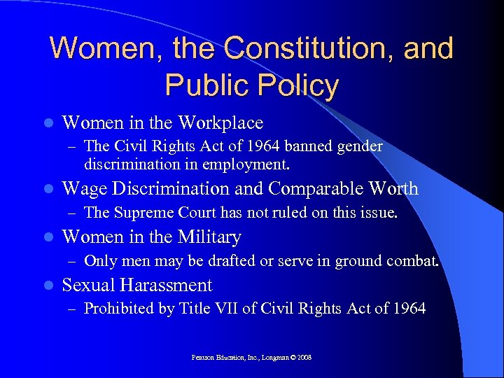 Women, the Constitution, and Public Policy l Women in the Workplace – The Civil