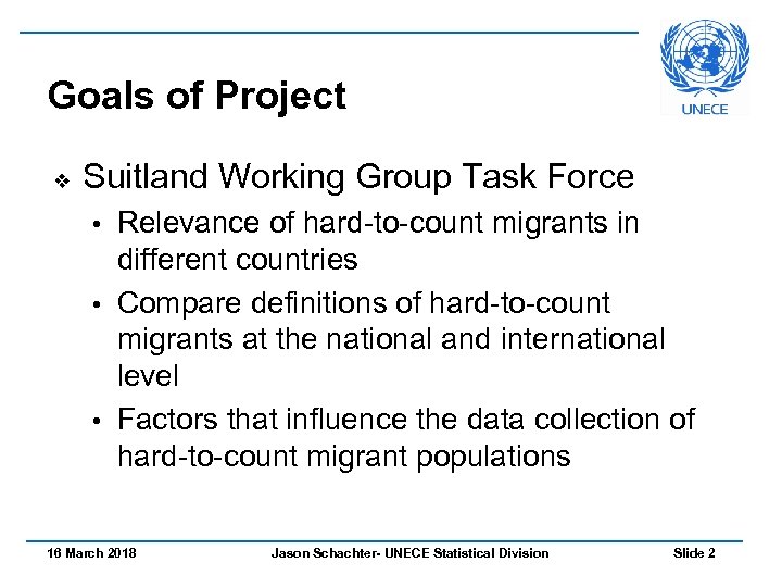 Goals of Project v Suitland Working Group Task Force Relevance of hard-to-count migrants in