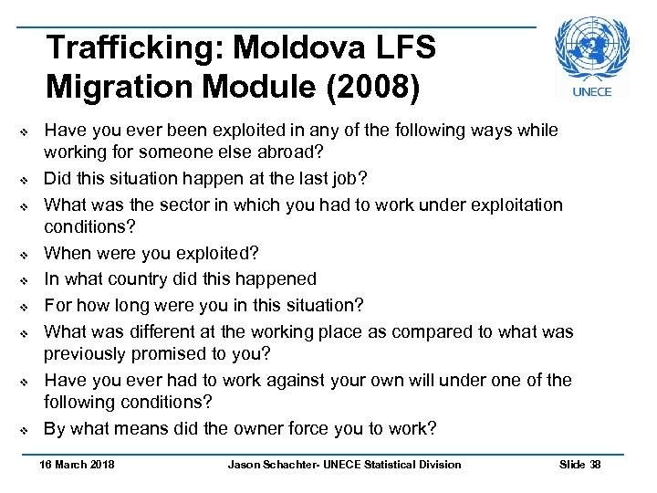 Trafficking: Moldova LFS Migration Module (2008) v v v v v Have you ever