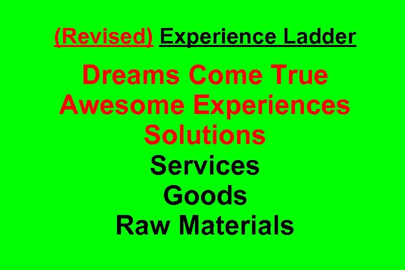 (Revised) Experience Ladder Dreams Come True Awesome Experiences Solutions Services Goods Raw Materials 