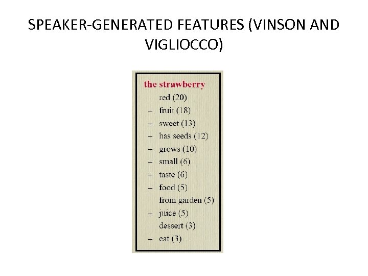 SPEAKER-GENERATED FEATURES (VINSON AND VIGLIOCCO) 