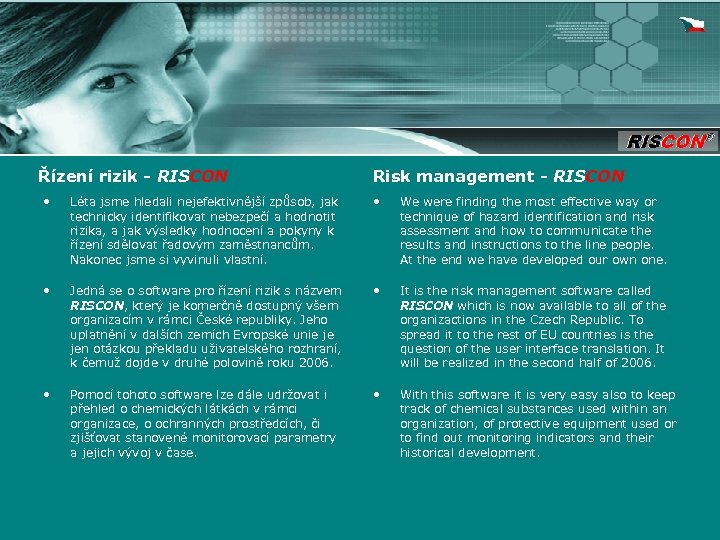 Řízení rizik - RISCON Risk management - RISCON • Léta jsme hledali nejefektivnější způsob,