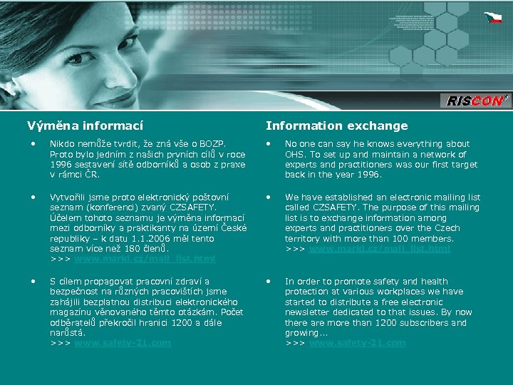 Výměna informací Information exchange • Nikdo nemůže tvrdit, že zná vše o BOZP. Proto