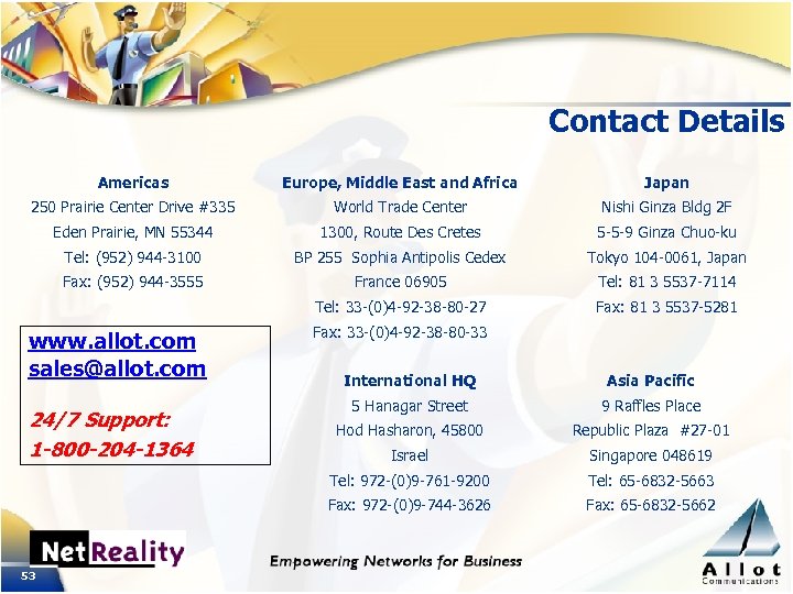 Contact Details Americas Europe, Middle East and Africa Japan 250 Prairie Center Drive #335