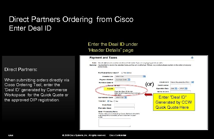 Direct Partners Ordering from Cisco Enter Deal ID Enter the Deal ID under ‘Header