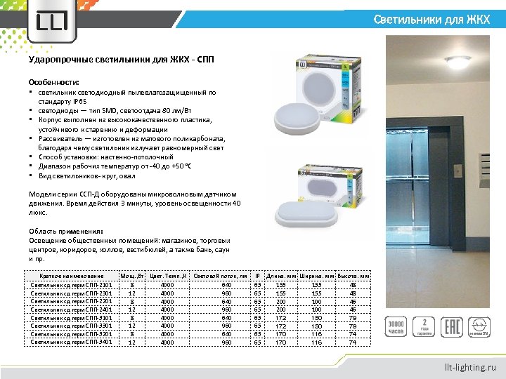 Светильники для ЖКХ Ударопрочные светильники для ЖКХ - СПП Особенности: • светильник светодиодный пылевлагозащищенный
