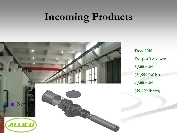Incoming Products Dec. 2010 Output Torques: 3, 500 n-M (31, 000 lbf-in) 4, 500