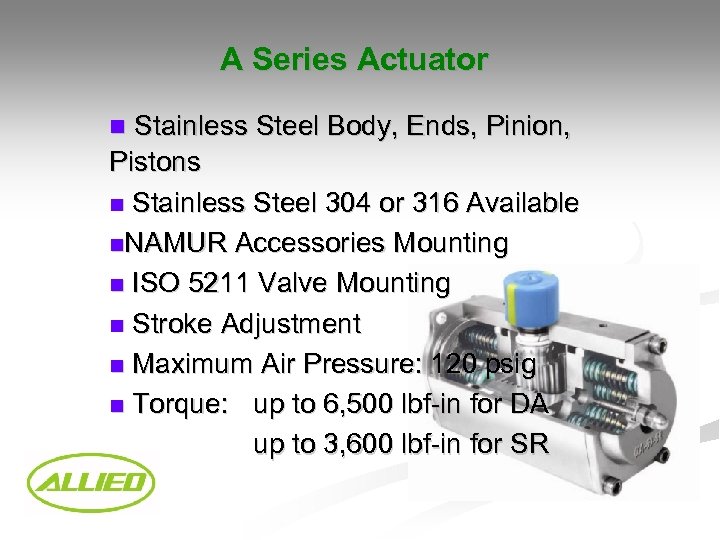 A Series Actuator Stainless Steel Body, Ends, Pinion, Pistons n Stainless Steel 304 or