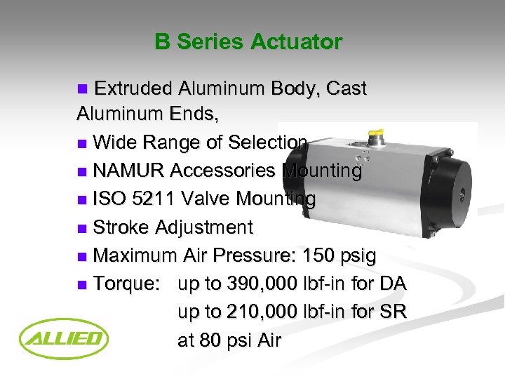 B Series Actuator Extruded Aluminum Body, Cast Aluminum Ends, n Wide Range of Selection