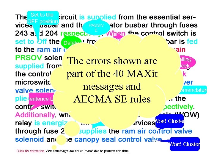 Set to the OFF position PASSIV E Delete Sentence length The errors shown are