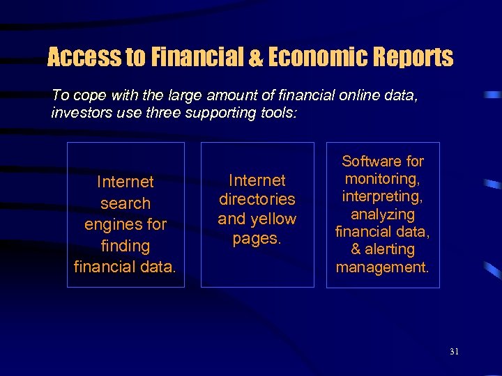 Access to Financial & Economic Reports To cope with the large amount of financial