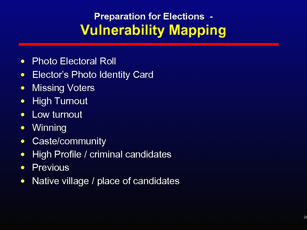 Preparation for Elections - Vulnerability Mapping • • • Photo Electoral Roll Elector’s Photo