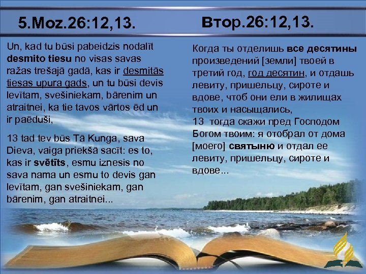 5. Moz. 26: 12, 13. Un, kad tu būsi pabeidzis nodalīt desmito tiesu no