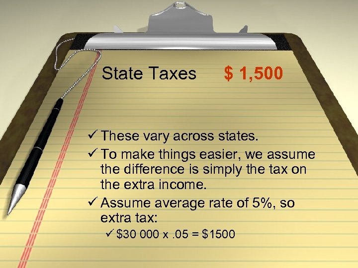 State Taxes $ 1, 500 ü These vary across states. ü To make things