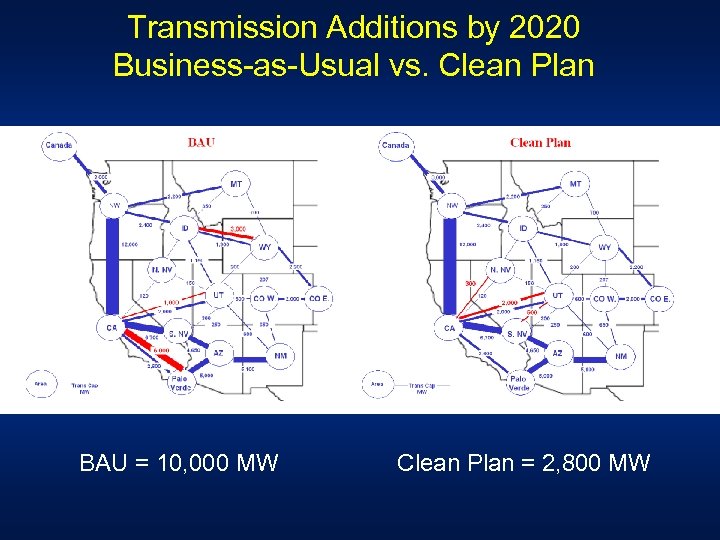 Transmission Additions by 2020 Business-as-Usual vs. Clean Plan BAU = 10, 000 MW Clean