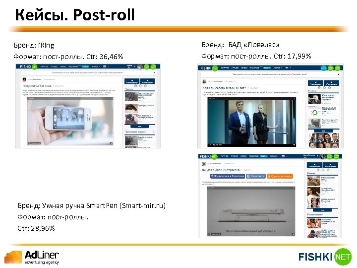 Кейсы. Post-roll Бренд: i. Ring Формат: пост-роллы. Ctr: 36, 46% Бренд: Умная ручка Smart.