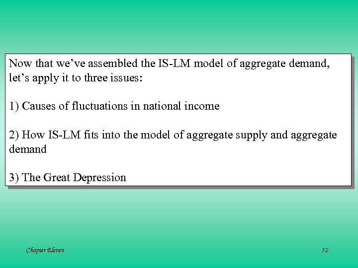 Now that we’ve assembled the IS-LM model of aggregate demand, let’s apply it to